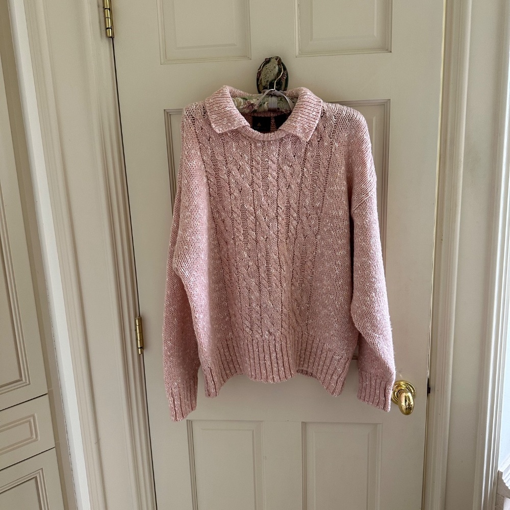 VINTAGE LIZ CLAIBORNE PEACH PULLOVER CABLED SWEATER-EUC/L
